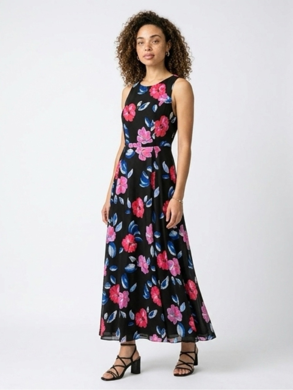 torrid Black Maxi Dress with Pink & Blue Floral Pattern